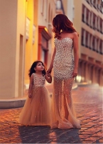 Glamorous Tulle Sweetheart Neckline See-through Sheath/Column Evening/Mother and Daughter Dress With Beadings