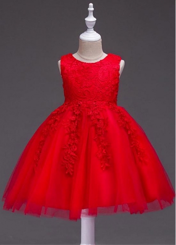 Lovely Satin & Tulle Jewel Neckline A-line Flower Girl Dress With Lace Appliques