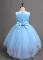 Alluring Tulle & Satin Jewel Neckline Ball Gown Flower Girl Dress With Beaded Lace Appliques & Bowknot