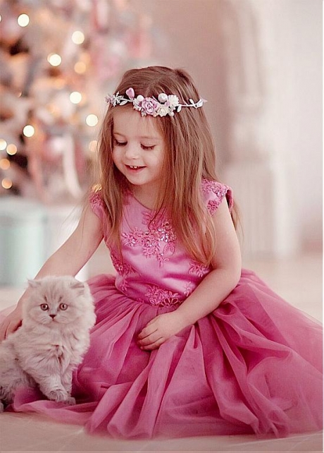 Attractive Tulle & Satin Jewel Neckline Ball Gown Flower Girl Dresses With Sequin Lace Appliques