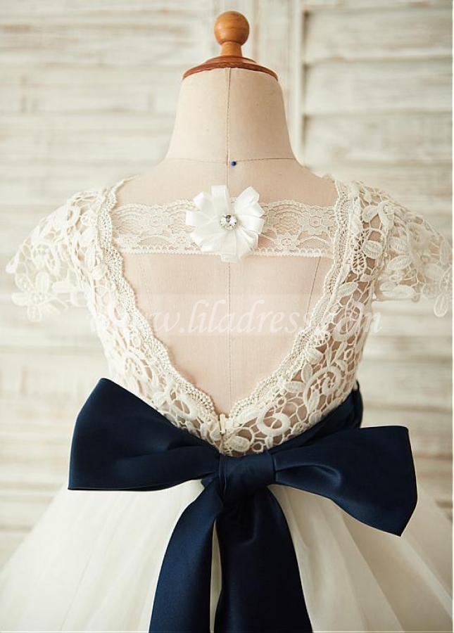 Stunning Lace & Tulle & Satin Jewel Neckline A-line Flower Girl Dresses