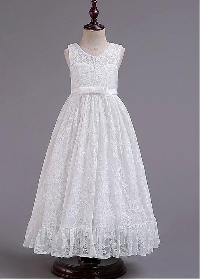 Stunning Lace Jewel Neckline A-line Flower Girl Dresses With Bowknots