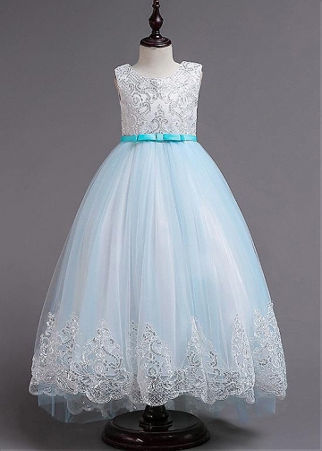 Fashionable Tulle & Sequin Lace jewel Neckline A-line Flower Girl Dresses With Bowknots