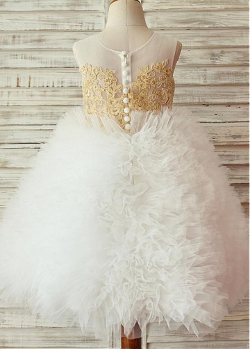 Romantic Lace & Tulle Jewel Neckline Tea-length Ball Gown Flower Girl Dresses