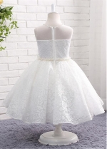 Fashionable Lace Jewel Neckline Ball Gown Flower Girl Dresses With Beadings