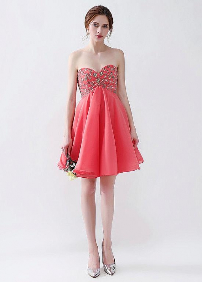 Brilliant Chiffon Sweetheart Neckline A-line Homecoming / Sweet 16 Dresses With Beadings