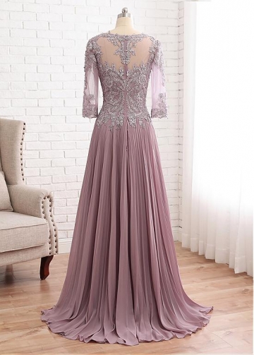 Fabulous Tulle & Chiffon Scoop Neckline A-line Mother Of The Bride Dress With Beaded Lace Appliques