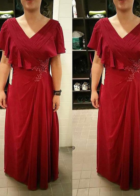 Attractive Chiffon V-neck Neckline Sheath/Column Mother Of The Bride Dresses With Beadings