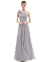 Modern Chiffon One Shoulder Neckline Full Length A-line Prom / Bridesmaid Dresses With Pleats