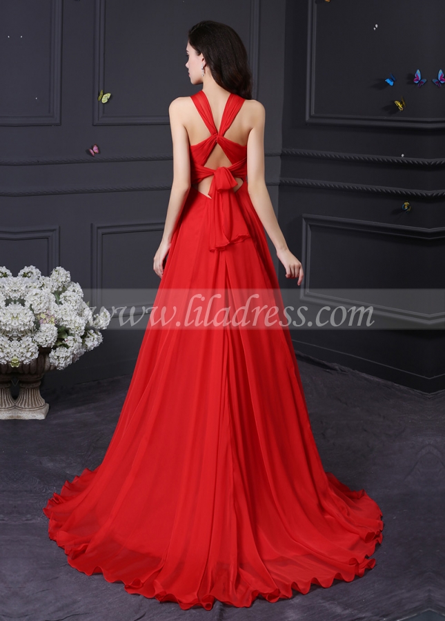 Glamorous Chiffon High Collar Neckline A-Line Prom Dresses