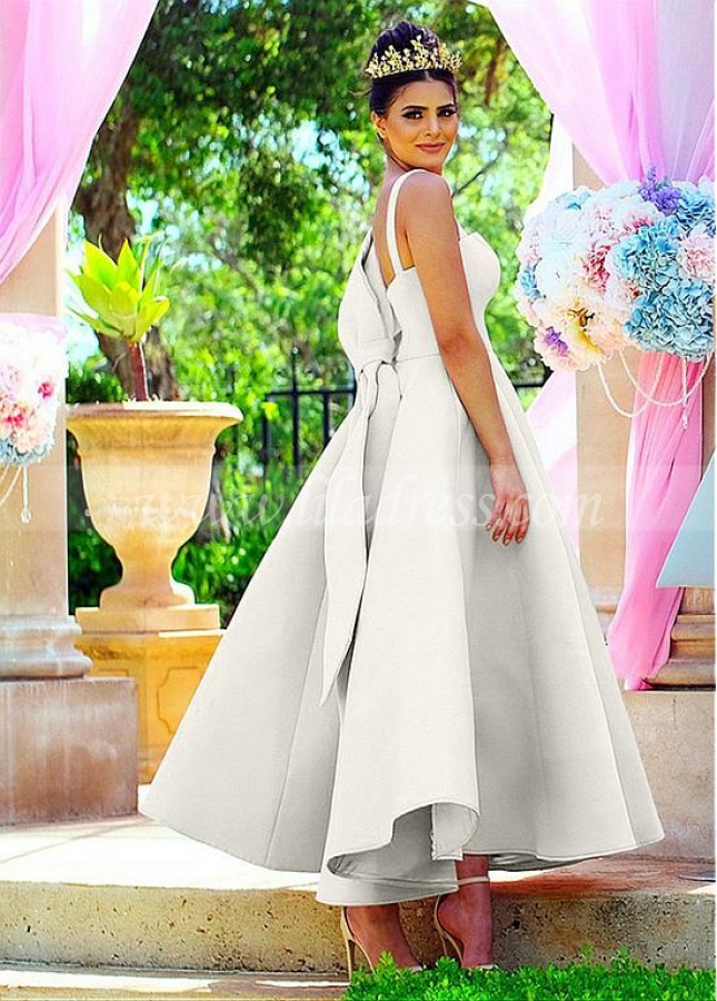 Popular Satin Ankle-length Ball Gown Bridesmaid / Prom Dresses With Bowknot