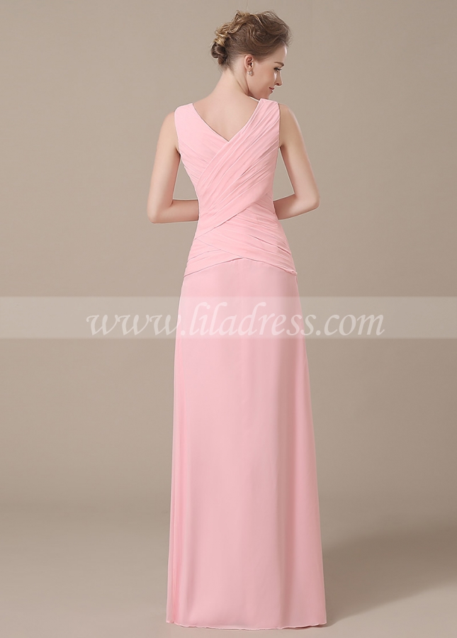 Elegant Chiffon V-neck Neckline Full-length Sheath Bridesmaid Dresses