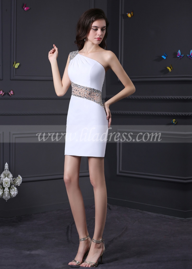 Charming White One Shoulder Neckline Sheath Homecoming Dresses