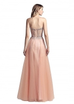 Popular Tulle Sweetheart Neckline Full length A-line Prom Dresses With Hot Fix Rhinestones