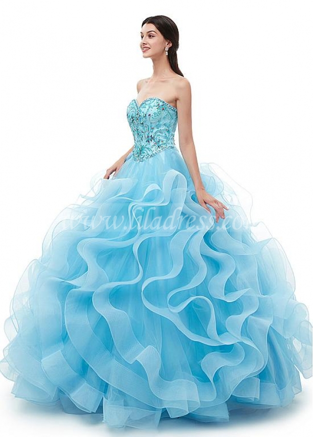Alluring Tulle Sweetheart Neckline A-line Quincenera Dresses With Beadings