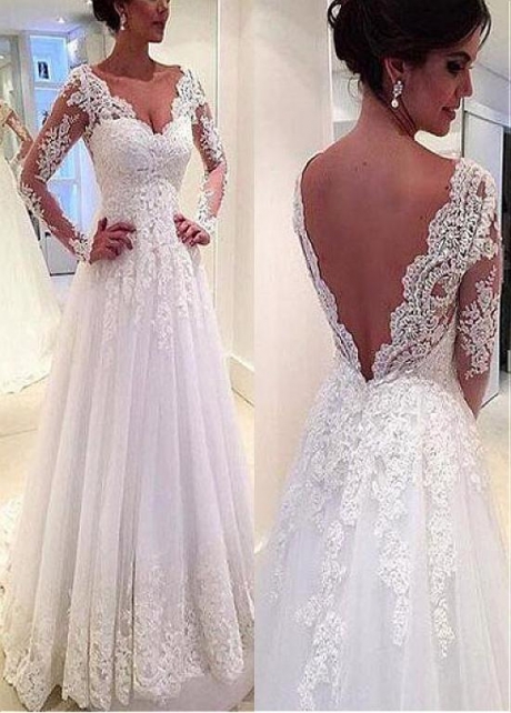 Charming Tulle V-neck Neckline Natural Waistline A-line Wedding Dress With Beaded Lace Appliques