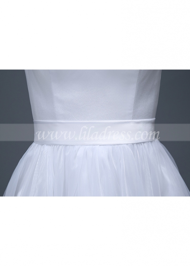 Chic Satin & Organza Bateau Neckline Knee-length A-line Wedding Dresses