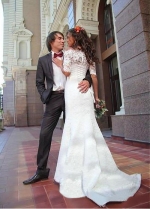 Elegant Lace Off-the-shoulder Neckline Mermaid Wedding Dresses With Detachable Jacket