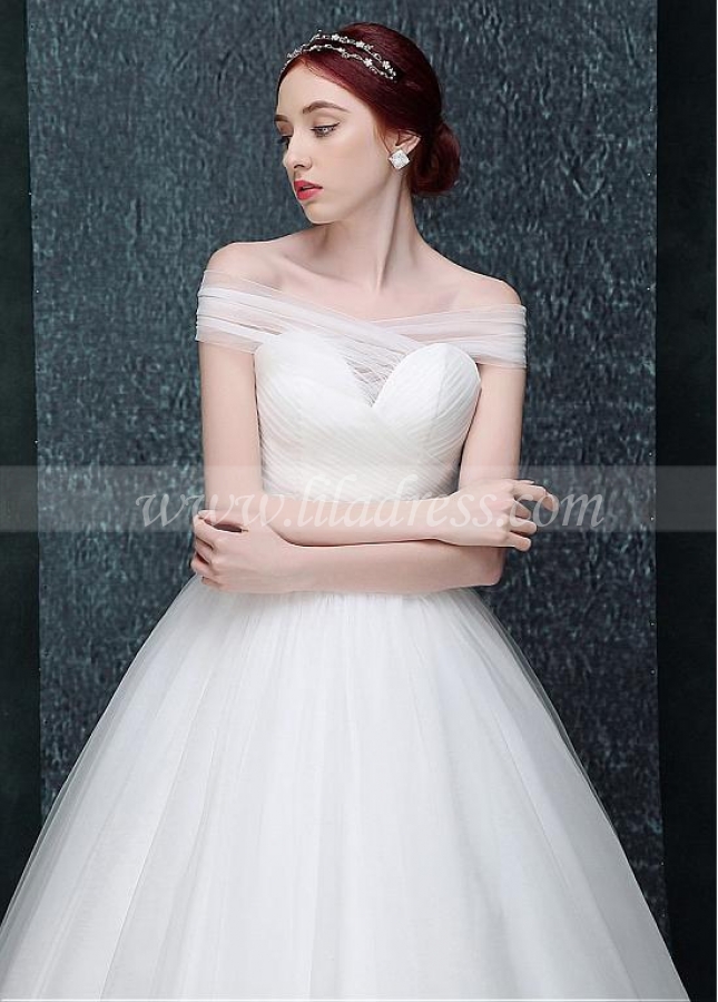 Amazing Tulle Off-the-shoulder Neckline Full-length A-line Wedding Dress