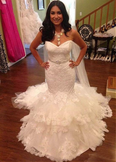 Gorgeous Tulle Sweetheart Neckline Mermaid Wedding Dress With Lace Appliques & Belt
