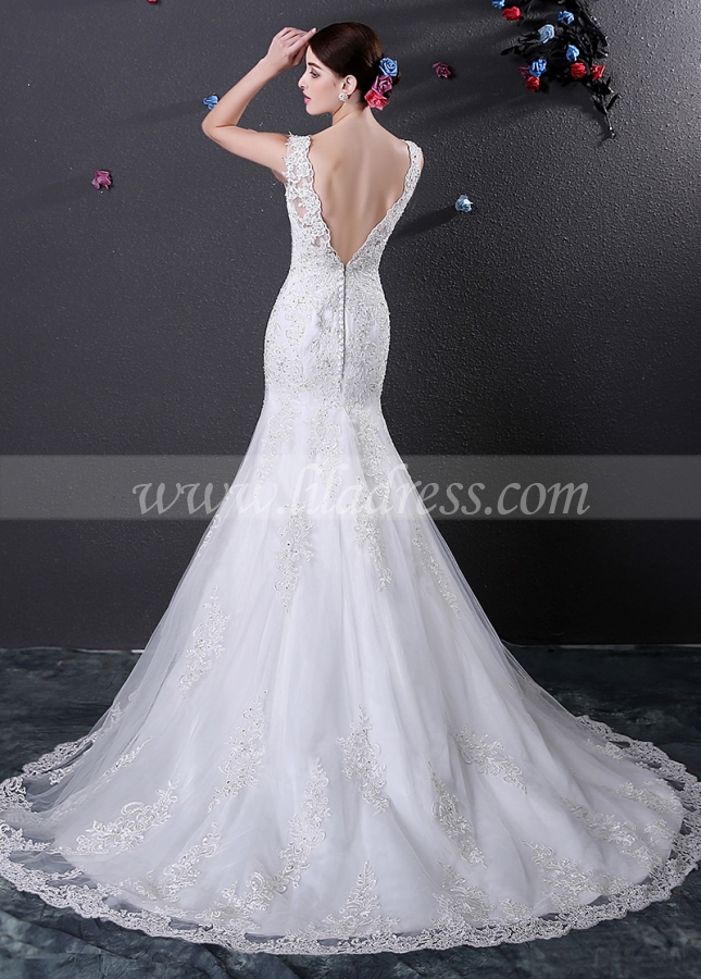 Alluring Illusion Bateau Neckline Mermaid Wedding Dress