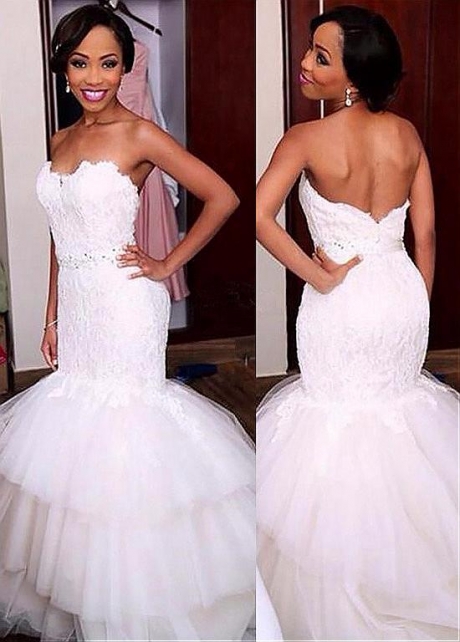 Chic Tulle Sweetheart Neckline Mermaid Wedding Dress With Lace Appliques & Beadings