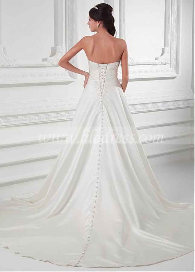 Delicate Satin Sweetheart Neckline A-line Wedding Dress With Beadings