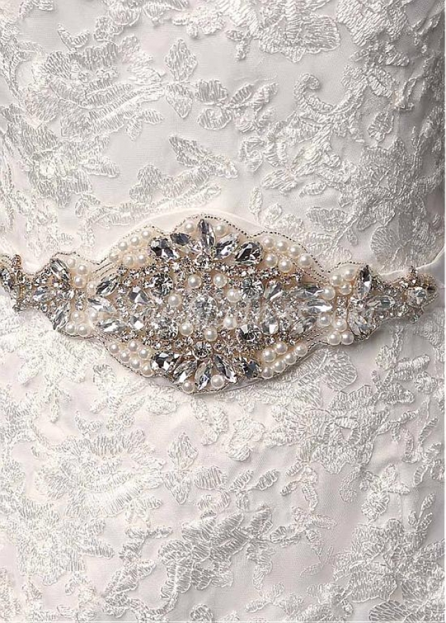 Elegant Tulle Jewel Neckline Natural Waistline Mermaid Wedding Dress With Lace Appliques & Belt