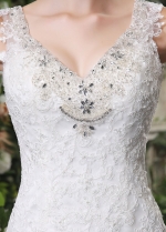 Elegant Tulle V-neck Neckline Lace Appliques Mermaid Wedding Dresses