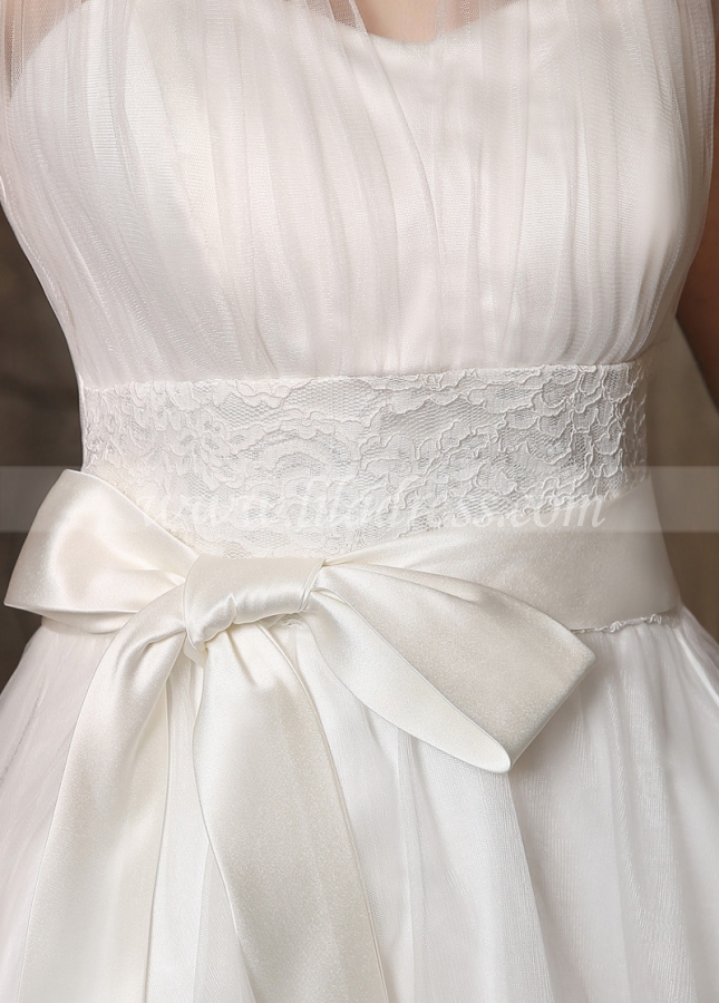 Chic Tulle Halter Neckline Knee-length A-line Wedding Dresses