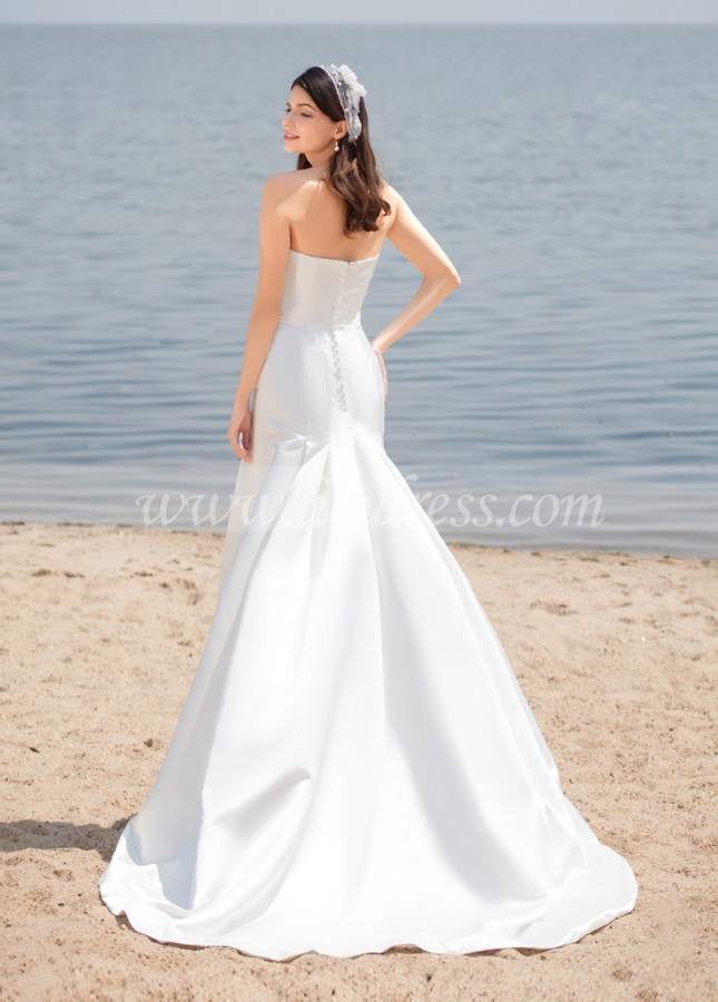 Elegant Satin Strapless Neckline A-line Wedding Dresses
