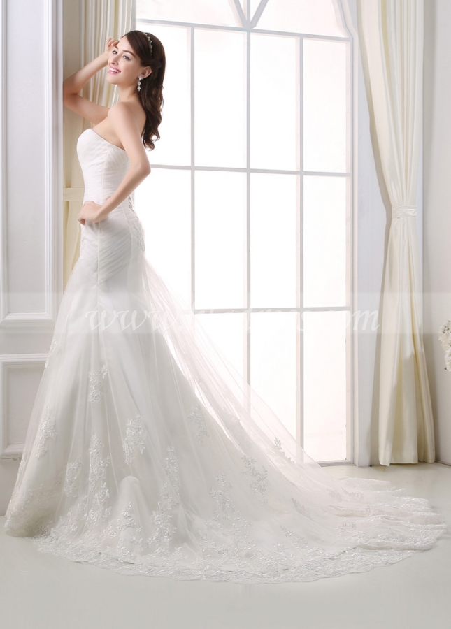 Fabulous Tulle Sweetheart Neckline Mermaid Wedding Dress With Beaded Lace Appliques