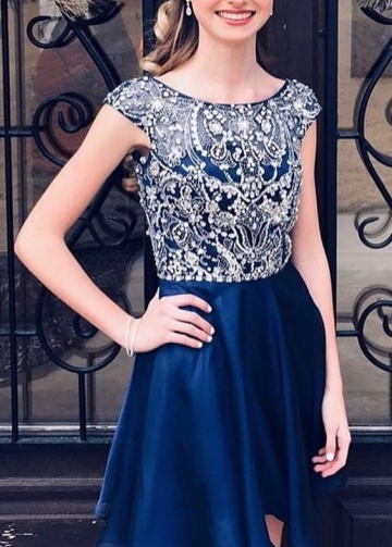 Cap Sleeves Luxury Party Dresses Online Rhinestones Homecoming Gowns