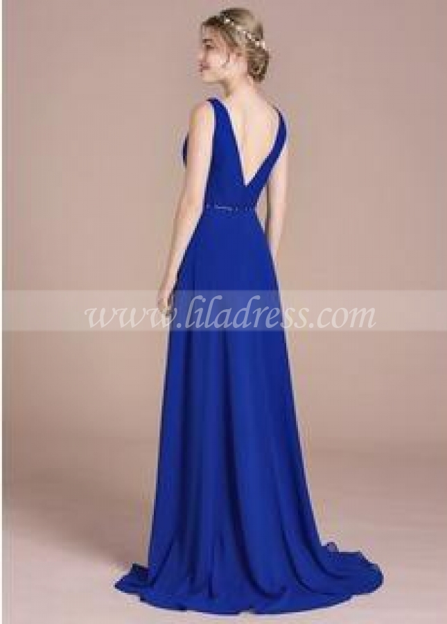 Custom Made Royal Blue Bridesmaid Dress High Low Chiffon Skirt