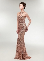 Elegant Sequin Lace Jewel Neckline Sheath/Column Evening Dress