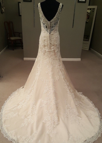 Crystals V-neckline Sheath Wedding Dress Lace Chapel Train