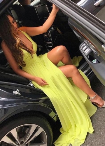 Chiffon Long Prom Gown with Leg Slit Side