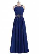 Elegant Chiffon Jewel Neckline Floor-length A-line Formal Dresses With Beaded Lace Appliques