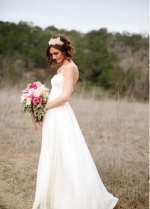 Chiffon Rustic Wedding Dresses with Lace Sweetheart Bodice
