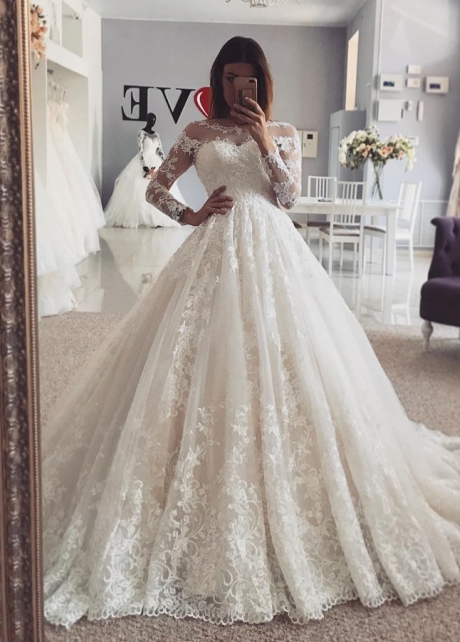 Cathedral Train Lace Bridal Dresses with Sleeves vestido de boda