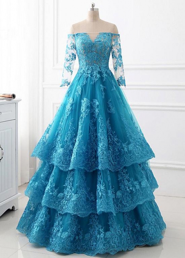 Dignified Tulle Off-the-shoulder Neckline A-line Evening Dresses With Lace Appliques