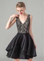 Fabulous Lace & Satin V-neck Neckline Knee-length A-line Homecoming Dresses