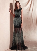 Brilliant Tulle Jewel Neckline Floor-length Sheath/Column Evening Dresses With Beadings