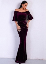 Elegant Velvet Off-the-shoulder Neckline Floor-length Mermaid Evening Dresses