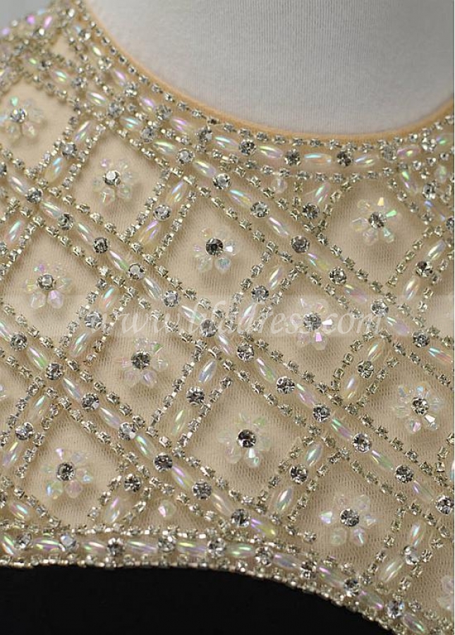 Romantic Tulle & Spandex Jewel Neckline Mermaid Prom Dresses With Beadings