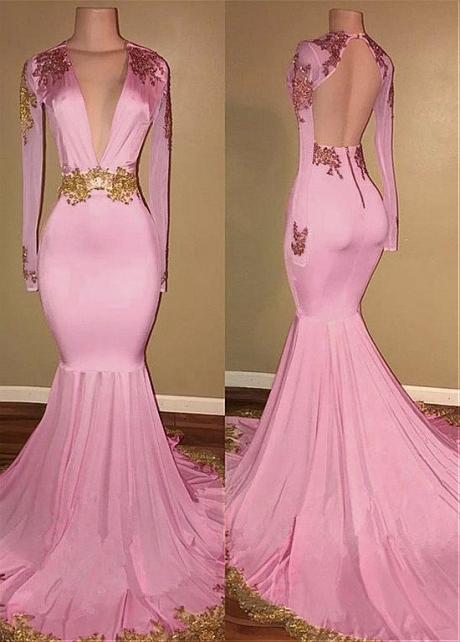 Exquisite V-neck Neckline Floor-length Mermaid Evening Dresses With Beaded Lace Appliques