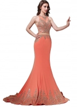 Fabulous Jewel Neckline See-through Waist Mermaid Evening Dresses With Lace Appliques