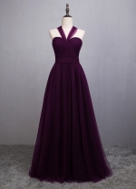 Graceful Tulle Sweetheart Neckline Full-length A-line Purple Convertible Bridesmaid Dress