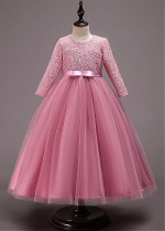 Romantic Lace & Tulle Jewel Neckline A-line Flower Girl Dresses With Bowknots