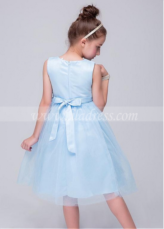 Angelic Light Blue Jewel Neckline A-line Flower Girl Dresses With Belt